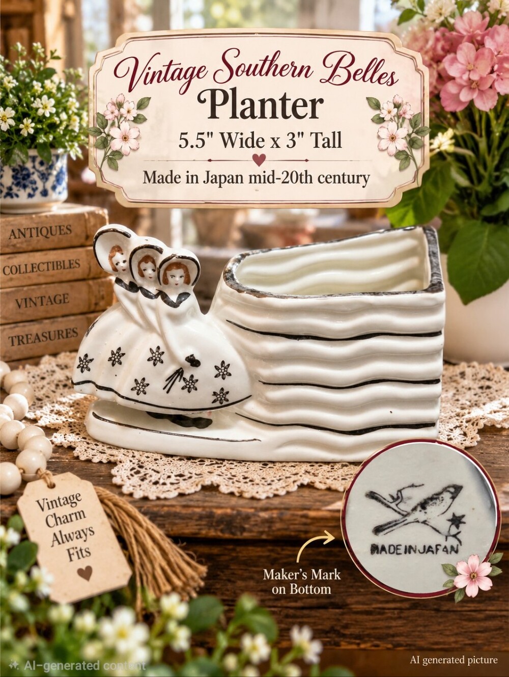 Vintage Three Southern Belles Planter 5.5" x 3"